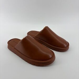 Free Assembly Womens 7.5 Brown Mule Platform Faux Leather Shearling‎ Lined Shoes